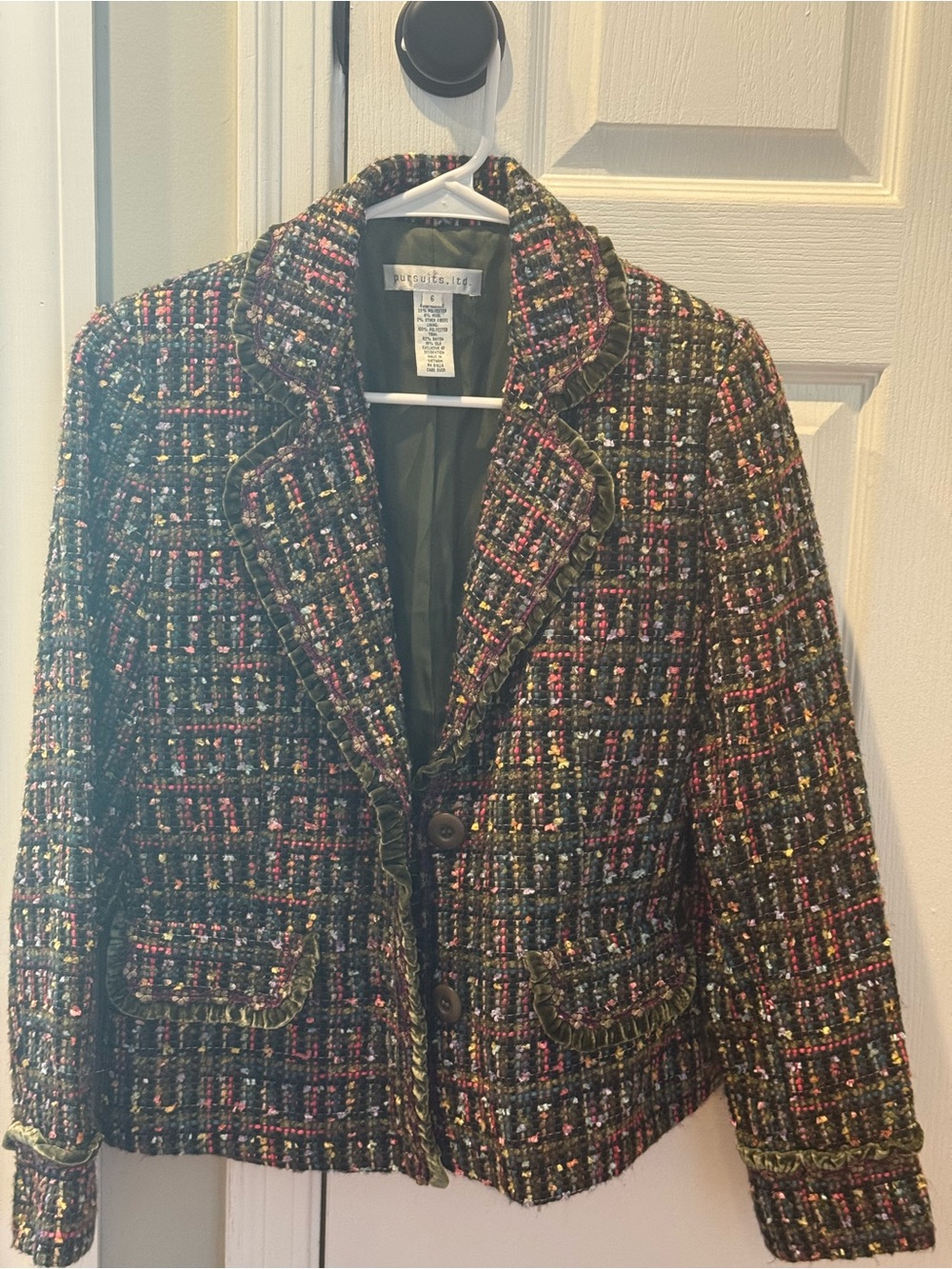 Wool Blend Tweed Blazer Jacket - Black Multicolor